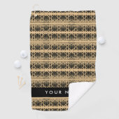 Greek Fret Arabesque Brown, Jouw naam, personalise Golfhanddoek (Insitu)