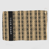 Greek Fret Arabesque Brown, Jouw naam, personalise Golfhanddoek (Horizontaal)