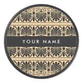 Greek Fret Arabesque Brown, Jouw naam, personalise Hockey Puck (Voorkant)