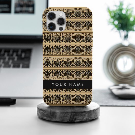 Greek Fret Arabesque Brown, Jouw naam, personalise iPhone Hoesje