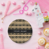 Greek Fret Arabesque Brown, Jouw naam, personalise Papieren Bordje (Feest)