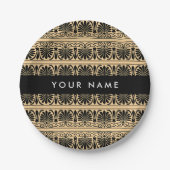 Greek Fret Arabesque Brown, Jouw naam, personalise Papieren Bordje (Voorkant)