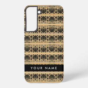 Greek Fret Arabesque Brown, Jouw naam, personalise Samsung Galaxy Hoesje