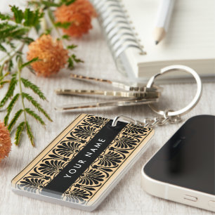 Greek Fret Arabesque Brown, Jouw naam, personalise Sleutelhanger