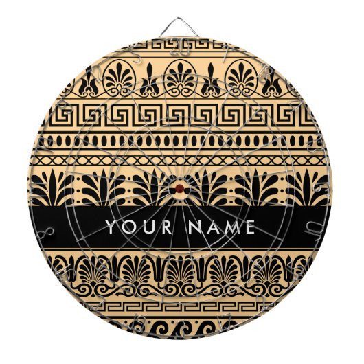 Greek Fret, Mixed Meander Key, Bruin, Jouw naam Dartbord (Voorkant)