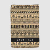Greek Fret, Mixed Meander Key, Bruin, Jouw naam Golfhanddoek (Voorkant)