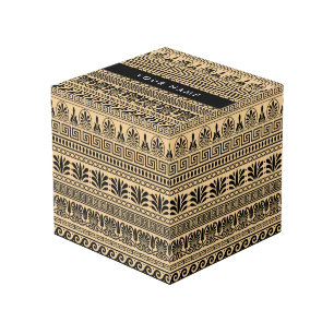 Greek Fret, Mixed Meander Key, Bruin, Jouw naam Kubus