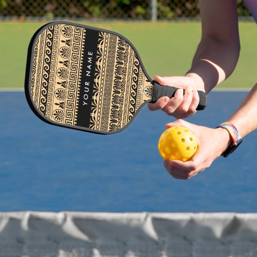 Greek Fret, Mixed Meander Key, Bruin, Jouw naam Pickleball Paddle (Insitu)