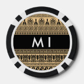 Greek Fret, Mixed Meander Key, Bruin, Jouw naam Poker Chips (Achterkant)