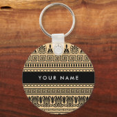 Greek Fret, Mixed Meander Key, Bruin, Jouw naam Sleutelhanger (Voorkant)