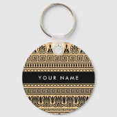 Greek Fret, Mixed Meander Key, Bruin, Jouw naam Sleutelhanger (Achterkant)