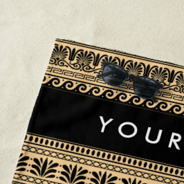 Greek Fret, Mixed Meander Key, Bruin, Jouw naam Strandlaken