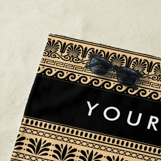 Greek Fret, Mixed Meander Key, Bruin, Jouw naam Strandlaken (In situ)