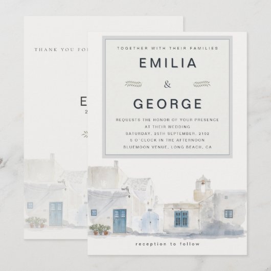 Greek Island Wedding | Olive Accent Kaart (Voorkant / Achterkant)