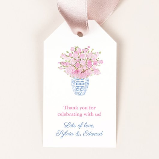 Greek Key Chinoiserie Cherry Blossom Vrijgezellenf Cadeaulabel