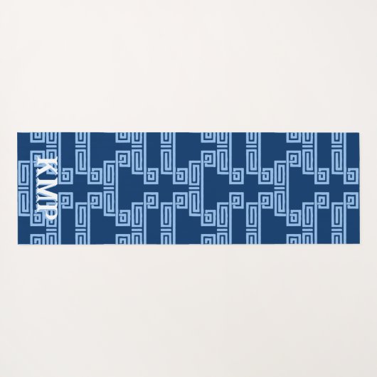 Greek Key Meander Tier in Blue Indigo Personalized Yogamat (Achterkant (horizontaal))
