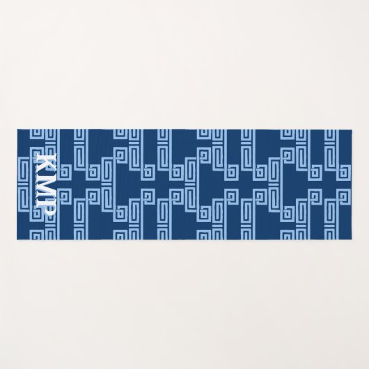 Greek Key Meander Tier in Blue Indigo Personalized Yogamat (Voorkant (horizontaal))