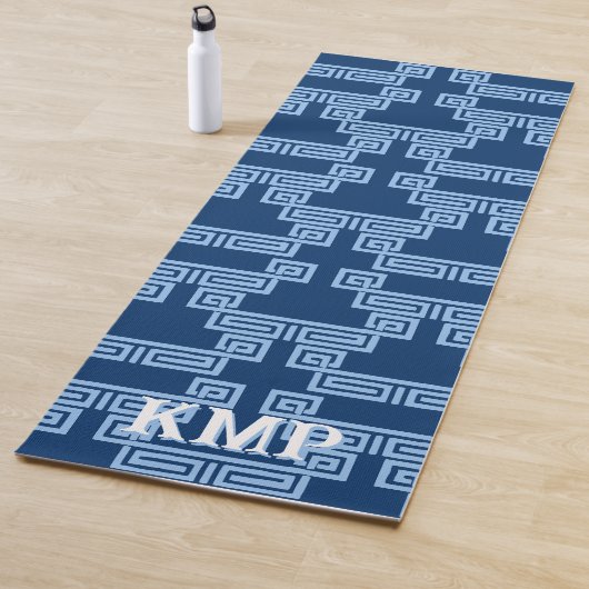 Greek Key Meander Tier in Blue Indigo Personalized Yogamat (In situ)