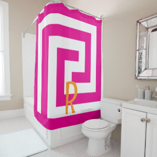 Greek Key Monogram Hot Pink Oranje Witte Patronen Douchegordijn