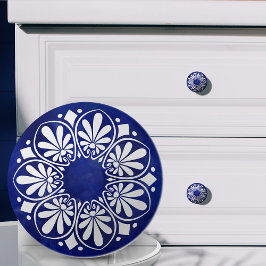 Greek Key Ornament - Blauw en wit Keramische Knop