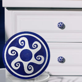 Greek Key Ornament - Blauw en wit Keramische Knop