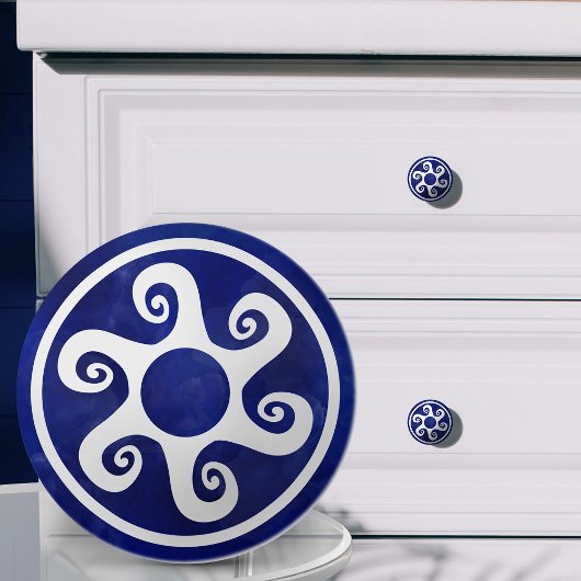 Greek Key Ornament - Blauw en wit Keramische Knop