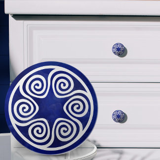 Greek Key Ornament - Blauw en wit Keramische Knop