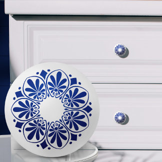 Greek Key Ornament - Blauw en wit Keramische Knop