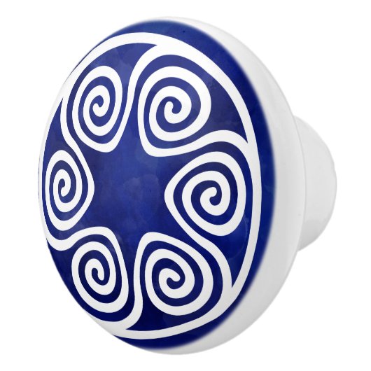 Greek Key Ornament - Blauw en wit Keramische Knop (Rechts)