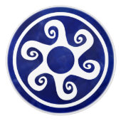 Greek Key Ornament - Blauw en wit Keramische Knop (Voorkant)