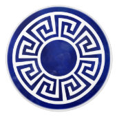 Greek Key Ornament - Blauw en wit Keramische Knop (Voorkant)