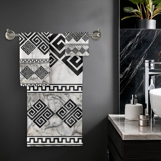 Greek Meander - Greek Key Black and White Marble Bad Handdoek