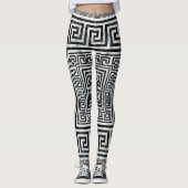 Greek Meander - Greek Key Black and White Marble Leggings (Voorkant)