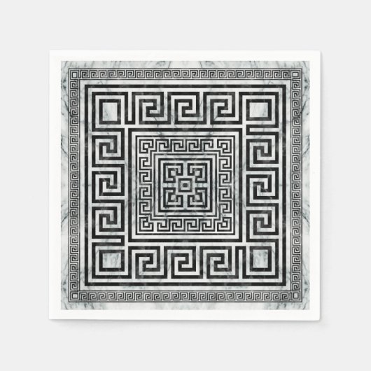 Greek Meander - Greek Key Black and White Marble Servet (Voorkant)