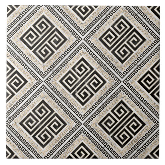 Greek Meander - Greek Key Black and White Marble Tegeltje (Voorkant)