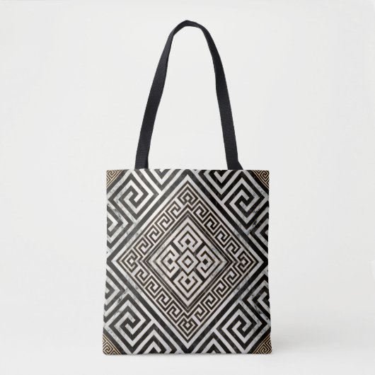 Greek Meander - Greek Key Black and White Marble Tote Bag (Voorkant)