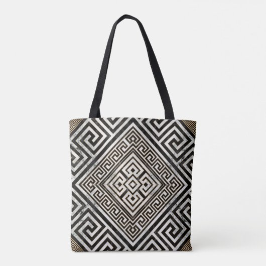 Greek Meander - Greek Key Black and White Marble Tote Bag (Achterkant)
