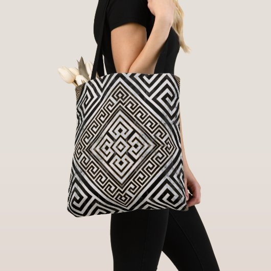 Greek Meander - Greek Key Black and White Marble Tote Bag (Dichtbij)