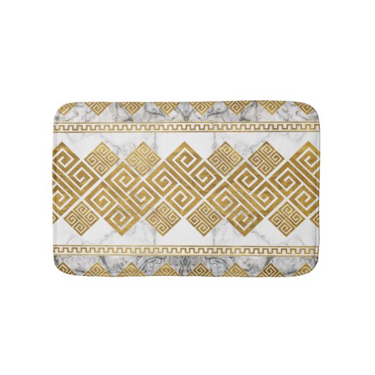 Greek Meander - Greek Key White Marble and Gold Badmat (Voorkant)