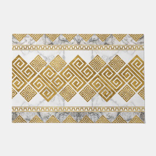 Greek Meander - Greek Key White Marble and Gold Deurmat (Voorkant)