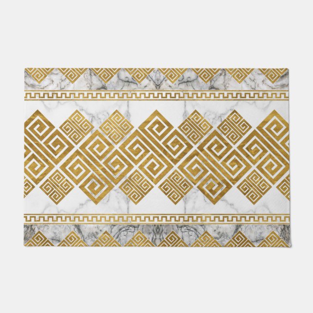 Greek Meander - Greek Key White Marble and Gold Deurmat (Voorkant)