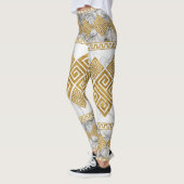 Greek Meander - Greek Key White Marble and Gold Leggings (Links)