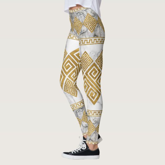 Greek Meander - Greek Key White Marble and Gold Leggings (Links)