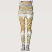 Greek Meander - Greek Key White Marble and Gold Leggings (Voorkant)