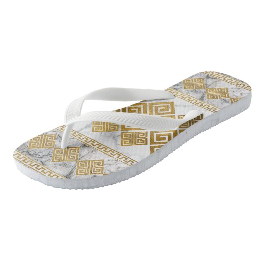 Greek Meander - Greek Key White Marble and Gold Teenslippers (Schuin)