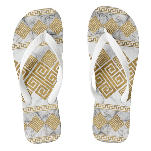 Greek Meander - Greek Key White Marble and Gold Teenslippers (Voetbed)