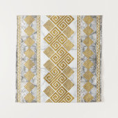 Greek Meander - Greek Key White Marble and Gold Wandkleed (Voorkant (horizontaal))