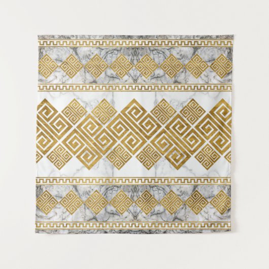 Greek Meander - Greek Key White Marble and Gold Wandkleed (Voorkant)
