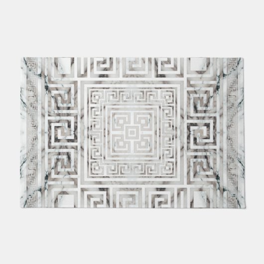 Greek Meander - Greek Key White Marble textures Deurmat (Voorkant)