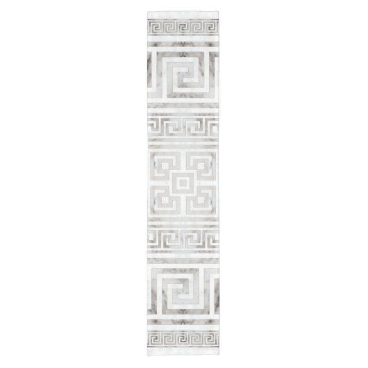 Greek Meander - Greek Key White Marble textures Korte Tafelloper (Voorkant)